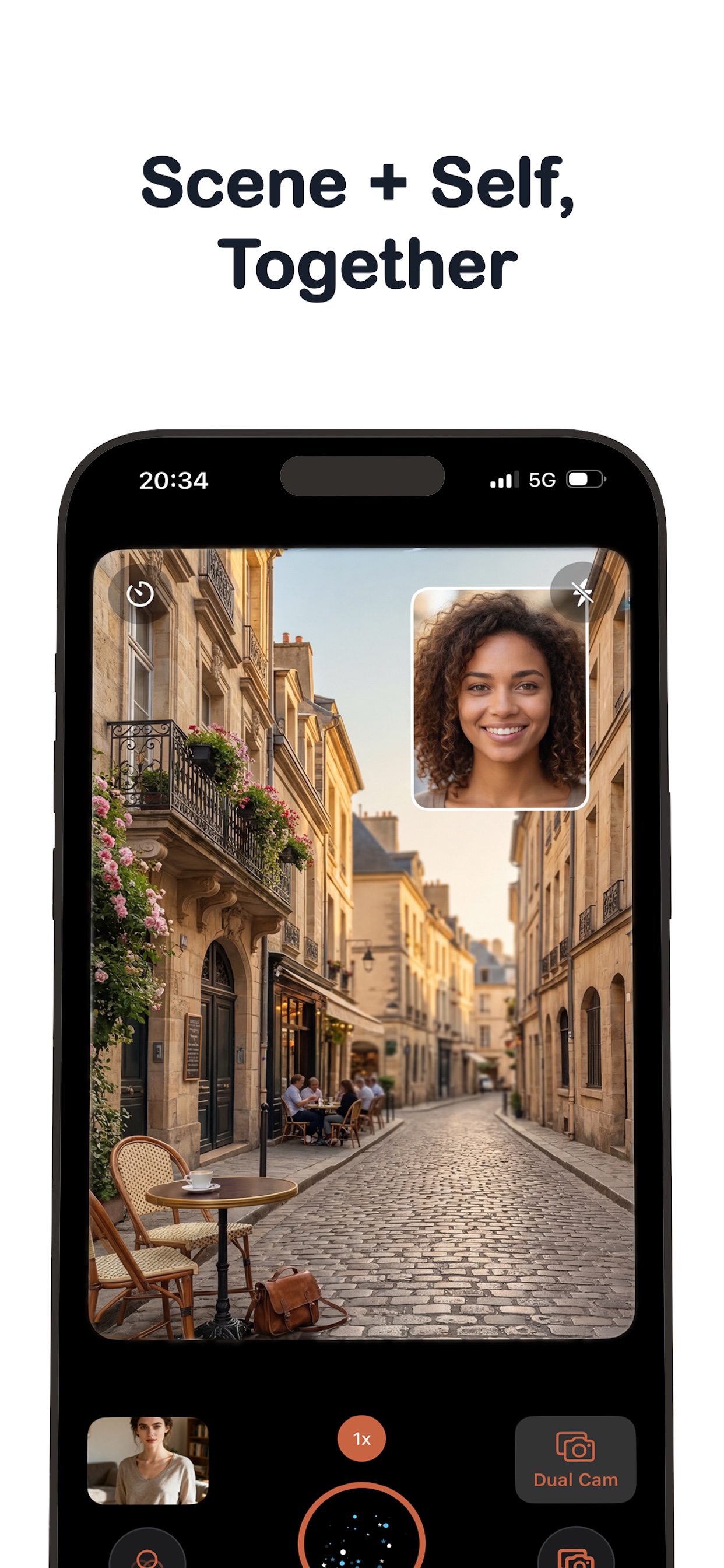 Madcam dual camera capturing scene and self together