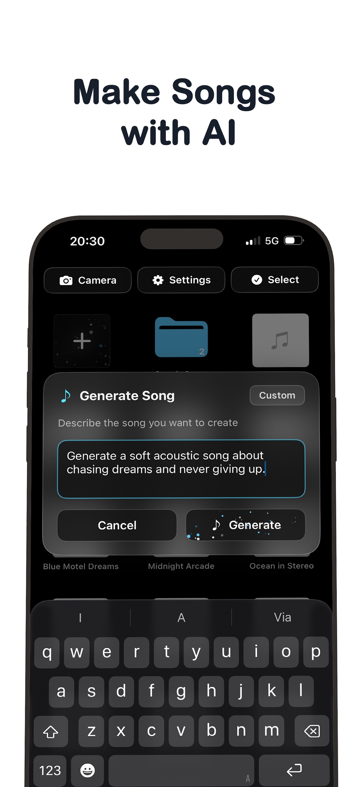 Madcam generating a song from a text prompt