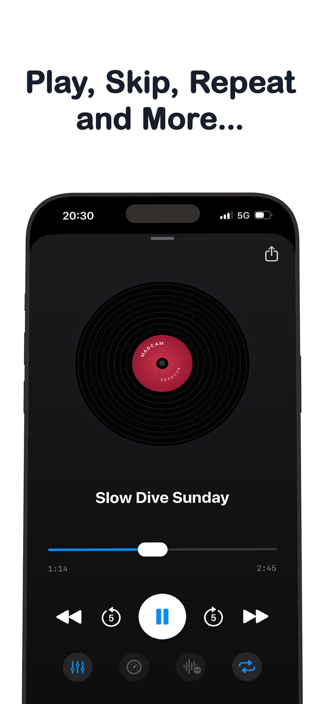 Madcam music player with playback controls