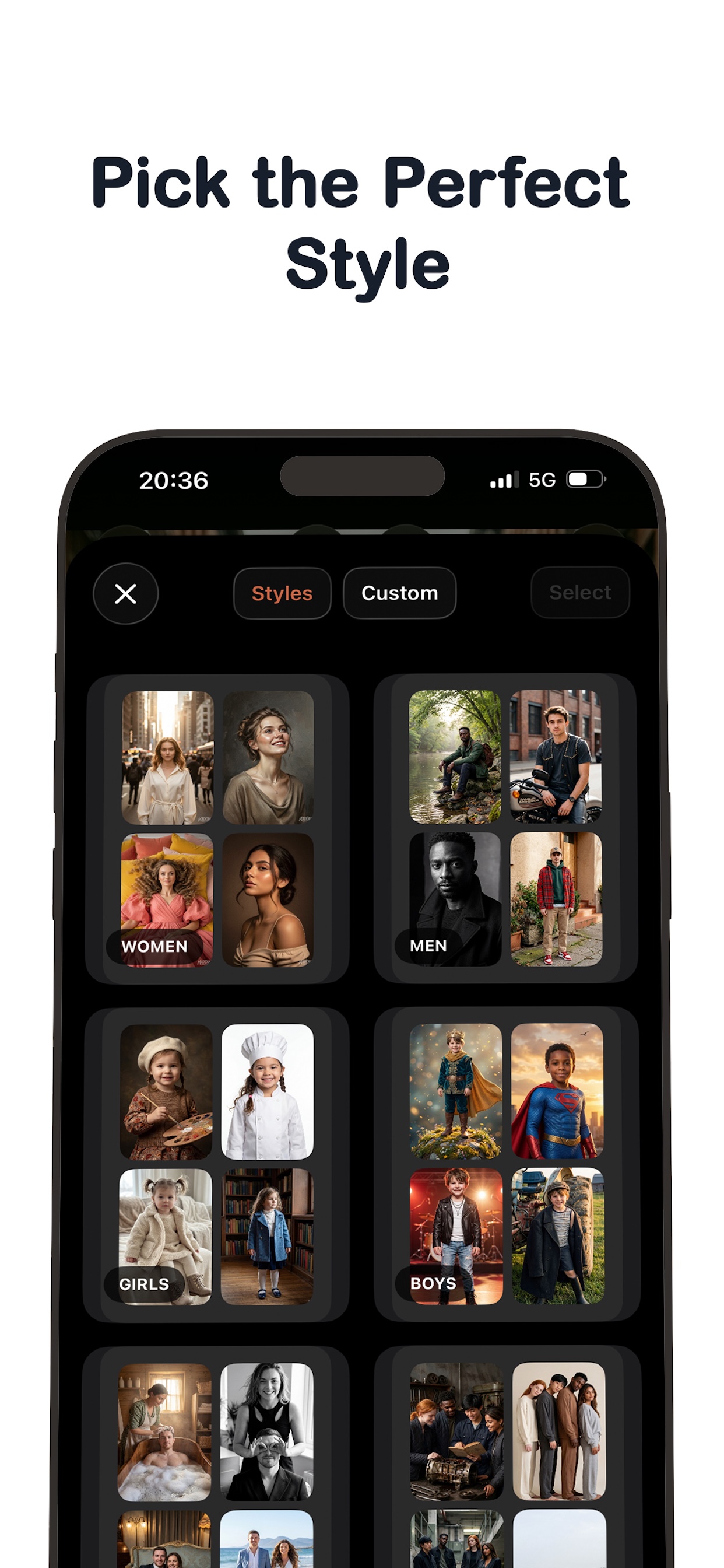 Madcam style picker with curated AI presets